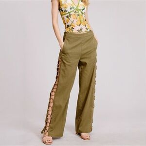 Mimosa Linen Wide Leg Pants With Wooden Ring Accents